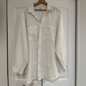 10% Linen Oversized White DISSH Button Up, size 12